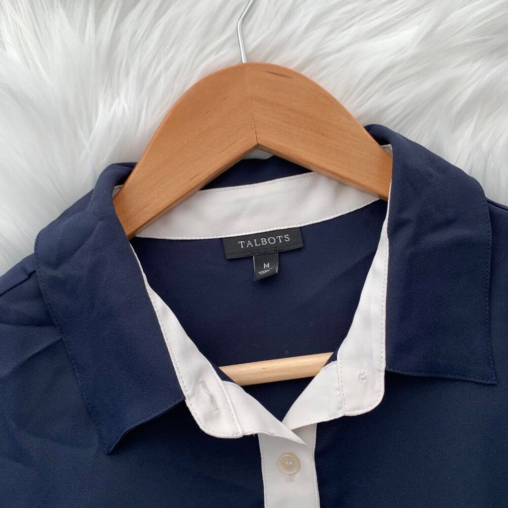 Talbots - Navy Blue Partial Button Tunic Roll Tab… - image 6